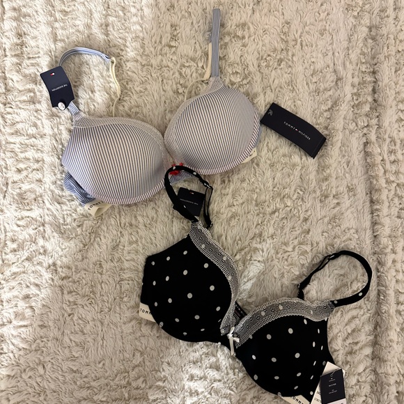 NWT! Tommy Hilfiger Polka Dot and Stripe Push Up Bra Set - 34C